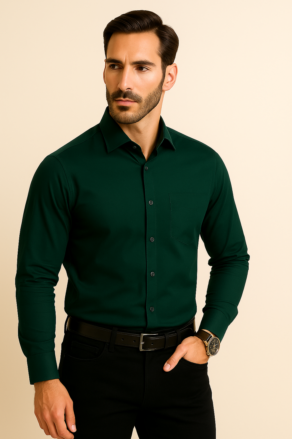 Premium Giza Cotton Bottle green shirt for men