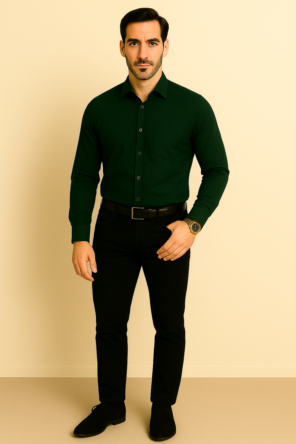 Premium Giza Cotton Bottle green shirt for men