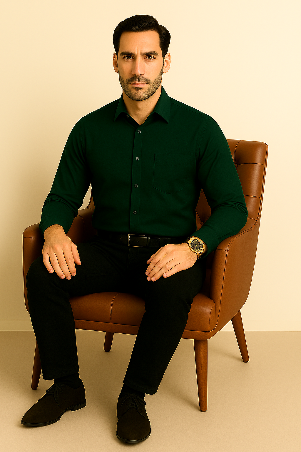 Premium Giza Cotton Bottle green shirt for men