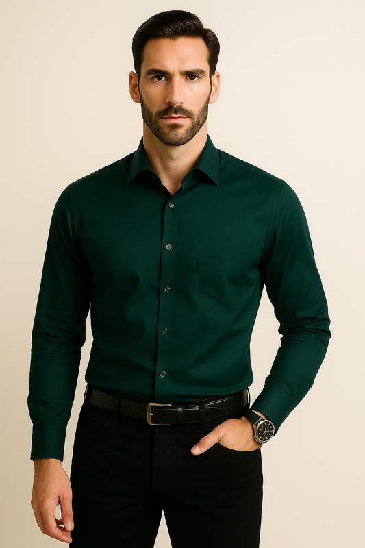 Premium Giza Cotton Bottle green shirt for men