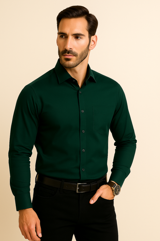 Premium Giza Cotton Bottle green shirt for men