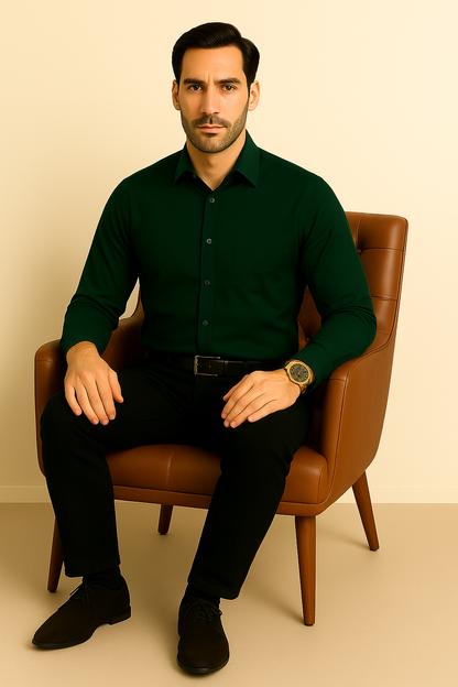 Premium Giza Cotton Bottle green shirt for men