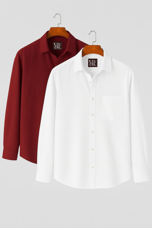 Maroon & White Combo – Slim fit Premium Giza Cotton Shirts (Pack of 2)